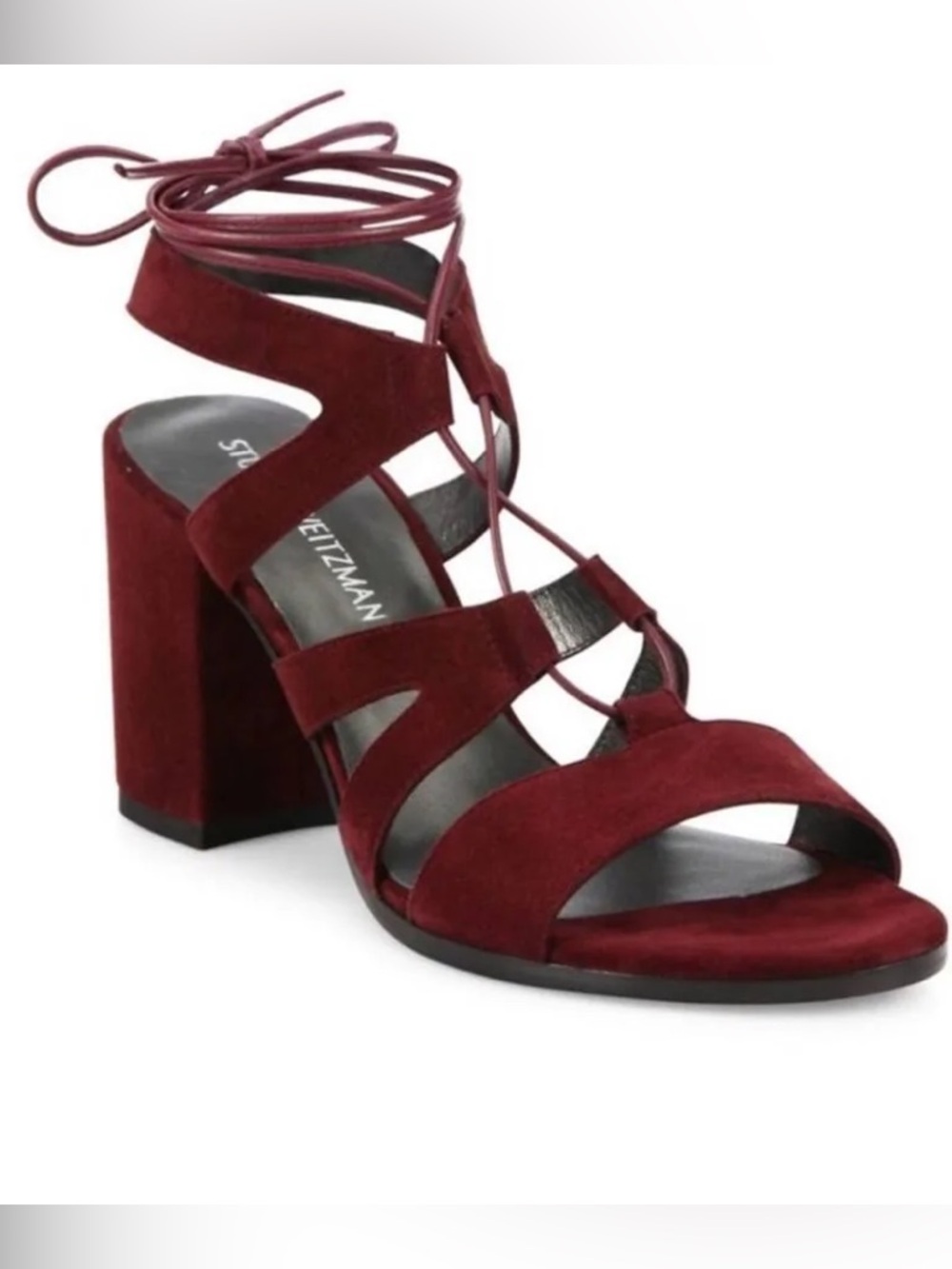 Stuart Weitzman Wine burgundy Suede Strappy Block Heel Sandal size 9